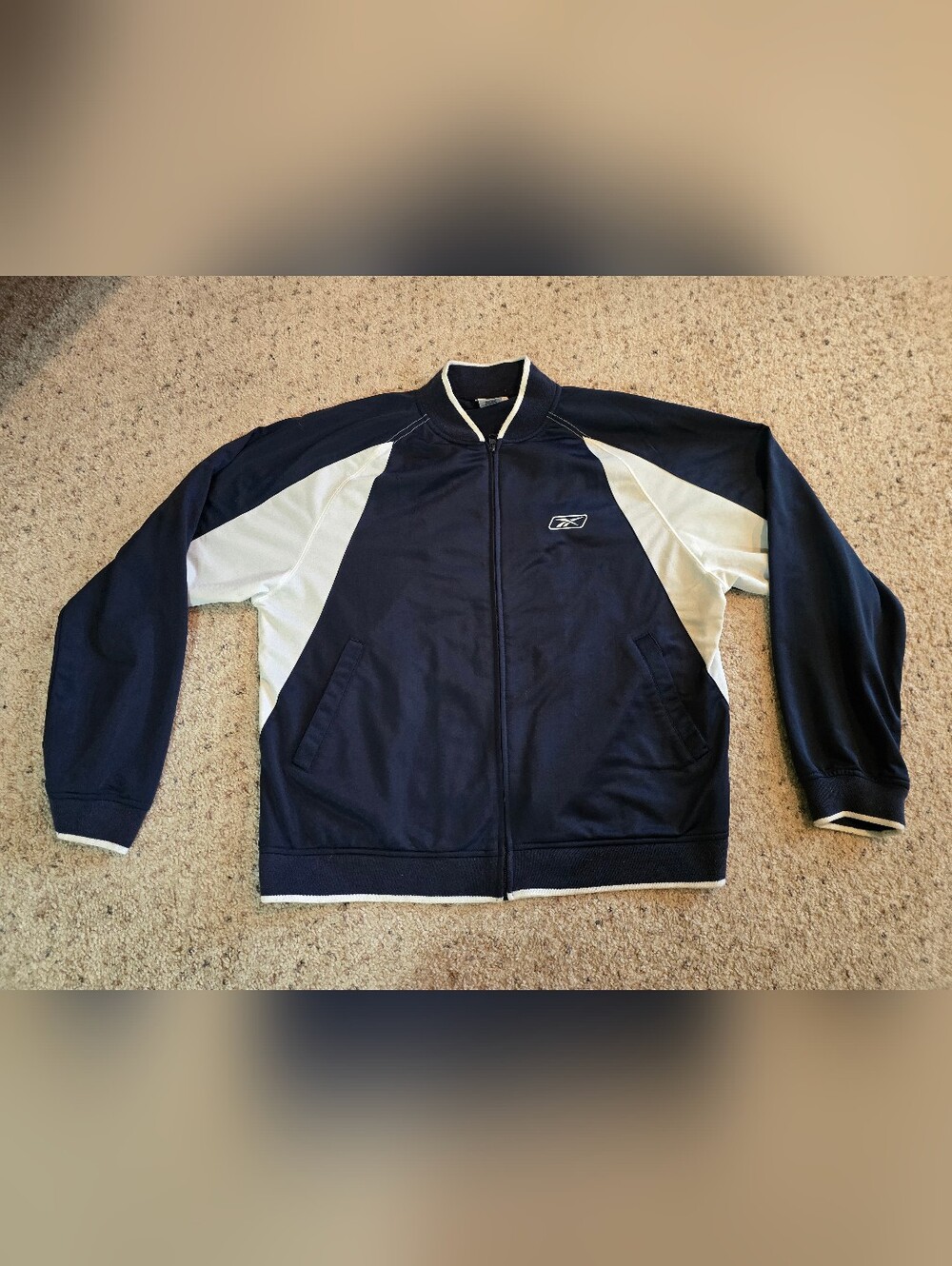 Reebok Men’s Navy and White Track Jacket,  Xl